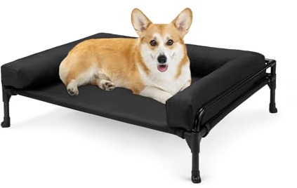 Veehoo Hundeliege Outdoor Kleine Hunde, Kühlendes Hundebett Erhöht Waschbar | Hundebett Outdoor mit Abnehmbarem Bloster, Hundebetten für Haus und Garten, Atmungsaktive Textilene,Waschbarer Matte, Schwarz