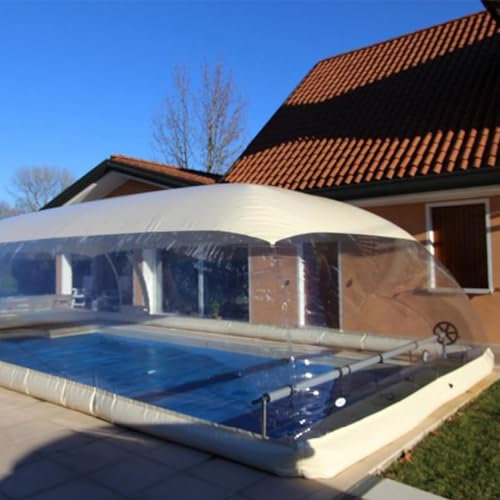 GLWJXSD Outdoor Inflatable Swimming Pool Cover Transparent Bubble Cover, Pvc Rectangular Dome Outdoor Dome Tent Transparent Bubble Inflatable Swimming Pool Cover, Windproof And Rainproof,9 * 5 * 3M