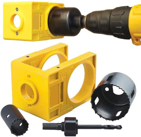 Door Lock Installation Kit, Carbon Steel Door Drill Kit with Guide Template, Adjustable Wooden Door Lock Fitting Tool Set, ABS Door Handle Jig with Door Lock Holes Saw for (35mm-44.5mm) Door