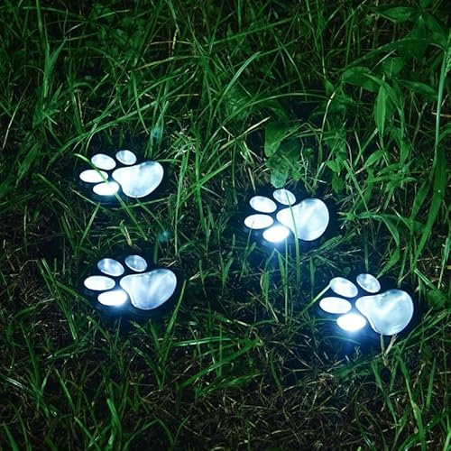 Solar Pfotenabdruck Lichter, (4er Set) LED Solarleuchten Katze Hund Tier Solar Lichterkette Außen Dekoration, Wasserdichte Gartenleuchten für Garten Terrasse Hof Dekor Gehweg (Kaltweiß)