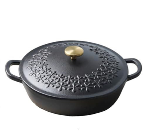 Mswborml Negra Cazuela de Hierro Fundido con Tapa, Olla Holandesa Redonda Dutch Oven de 28 cm, Redonda Cacerola Cocotte con Tapa y Asas de 3,3 L Apta para Horno e Induccion, Fácil de Limpiar