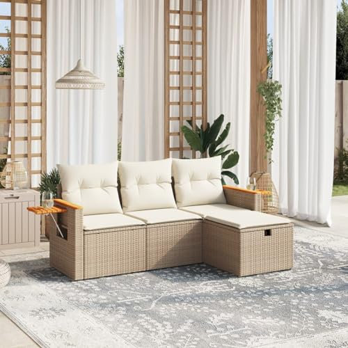 Faroom Balkon Sofa mit Stauraum Gartensofa 3 Sitzer Lounge Sofa Outdoor Rattansofa Sitzecke Balkon Lounge Klein Couch Gartenlounge Polyrattan Balkonmöbel beige and Cream 4-tlg-Type-A23