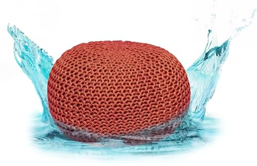 ELYFLAIR® Premium Sitzpouf wasserdicht Ø 55cm oder 45cm - Pouf für Outdoor und Indoor - Sitzhocker in Grobstrick-Optik für Garten, Terrasse, Pool - 100% recycelter Kunststoff (Terracotta, Ø45cm)