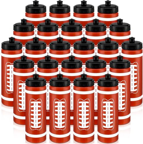 Skybooly 24 Pcs Football Water Bottle Bulk 20 oz Sports Water Bottles Squeeze Football Team Gifts Bulk Reusable Football Accessories for Football Players Lovers Party Favor Gifts Gym Bike