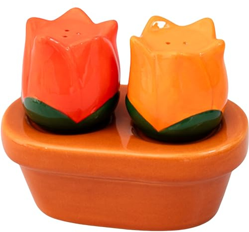 ban.do Set di saliera e pepiera a forma di fiore, stile vintage, con supporto, tulipani