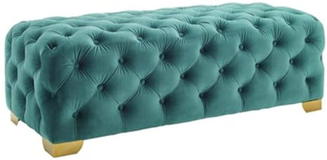 Sitzbank Polsterbank Eingangsbank, rustikaler, mit Stoff gepolsterter Schlafzimmerbanksitz, gepolsterter osmanischer Fußstützenhocker mit Knöpfen Sitzhocker Schlafzimmer(Green,100*45*40cm)