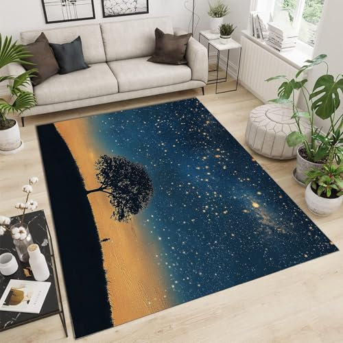 GDJSMIN Badezimmerteppich, Sterne Zweige Nachtansicht Badematte rutschfest Waschbar Badteppich Bettvorleger Badvorleger Saugfähige Duschvorleger Fussmatte für Wohnzimmer Schlafzimmer Badezimmer