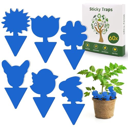 60 Stück Trauermücken Bekämpfen, Blautafeln Klebrige Insektenfallen,Blautafeln Thripse Gegen Trauermücken für die Zimmerpflanzen,Fliegenfalle Blumentopf,Sicher,Geruchlos,für den Innen-Außenbereich