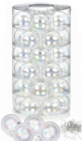 Inge Glas Weihnachtskugeln mit Haken | Schöne Christbaumkugeln aus Glas | Set 30 Kugeln und 40 Aufhänger | Christbaumschmuck Weihnachtsbaumkugeln (Dazzling Whisper | Irisierend)