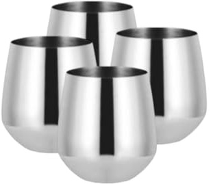 Laurie's Pub and Bar Accessories Set of 4 Stainless Steel Matt Silver Tumbler Glasses | 550ml | Unbreakable, Gin, Cocktail Glasses