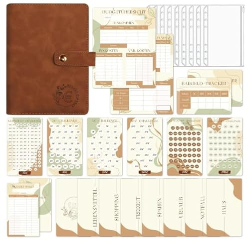 BIROYAL A6 Budget Planner Deutsch, Geld Sparen mit 6 Sparchallenge | Budget Binder mit Sicherer Druckknopf-Verschluss, Finanzplaner Haushaltsbuch, Sparbuch für Geld mit Umschlagmethode