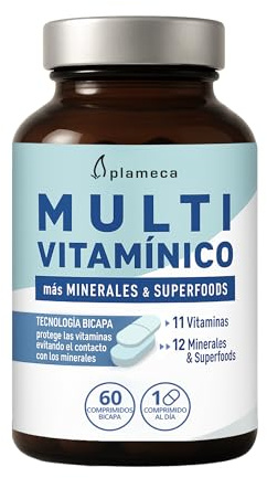 Plameca Multivitamínico avanzado con Minerales y Super Foods – Multivitaminas para Energía, Inmunidad y Vitalidad – 60 Comprimidos Bicapa
