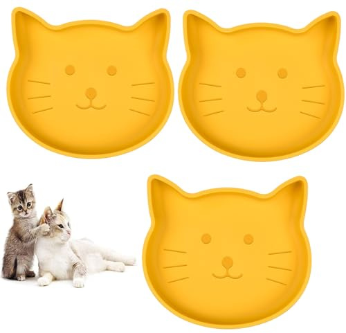 Silikon-Hundenapf, flach, Katzennäpfe, Set mit 3 Stück, 17,8 cm breit, Schnurrhaar, Müdigkeit, flache Welpennäpfe für kleine Hunde und Katzen, kein Verschütten, weniger Unordnung, Katzen-Hundeteller