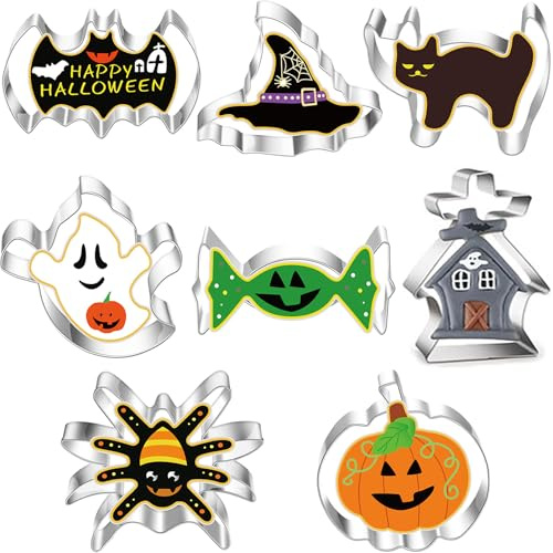 BELSVOR Set mit 8 Ausstechformen Halloween, ausstechformen aus Edelstahl, halloween Ausstechformen für Dekoration Keks/Kuchen/Plätzchen/Gebäck, Keksausstecher 8 Stück
