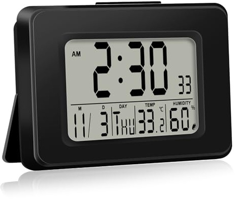 Digitaler Funkwecker, Digitaler Funkwecker mit Thermometer und Hygrometer,Funkuhr Digital mit Hintergrundbeleuchtung, Automatische Zeitsynchronisierung,Wochentag,Temperatur, Schlummerfunktion,Schwarz