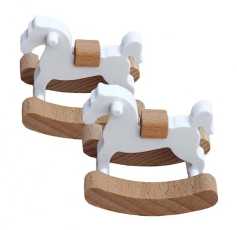LRXIYODE 2 Pièces Miniature Cheval à Bascule Bois Décor Réaliste pour Maison de Poupée Accessoire et Bois et Modèle Décoratif pour Photo et Aménagement Paysager