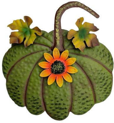 Kznifmk Kürbis-Gartenstecker Aus Metall, Herbstdekoration, Dekorativer Rustikaler Kürbis-Gartenstecker, Schild, Gartendekoration für Den Außenbereich, Erntedankfest, Grün, B