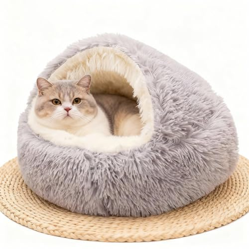 Katzenbett Flauschig Katzendecke, 50cm Kätzchenbett für Kleine Katzenhöhle, Gemütlich Katzenbett für große Katzenkätzchen Washbar Hundehaus, Weiches Plüsch Warm Winter Haustierbett für Katzen Hunde