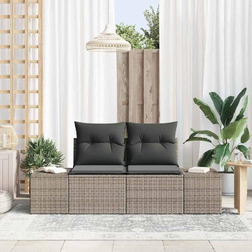 Teenpull Gartensofa mit Kissen Grau, 123x62x69cm Poly-Rattan für Garten & Terrasse, wetterfestes Outdoor-Möbelstück, modernes 2-Sitzer Loungesofa für Entspannung