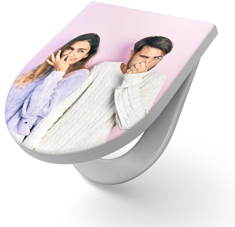 DEQORI Siège de toilette personnalisé avec son propre design - Abattant de WC en Duroplast blanc avec couvercle - Format 36,4 x 45,4 cm - Pour toilettes en forme de D, antibactérien, facile