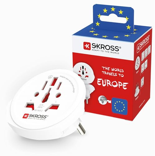 SKROSS World to Europe Ny version, kompakt adapterkontakt, universell reseadapter för Europa, eurokontakt