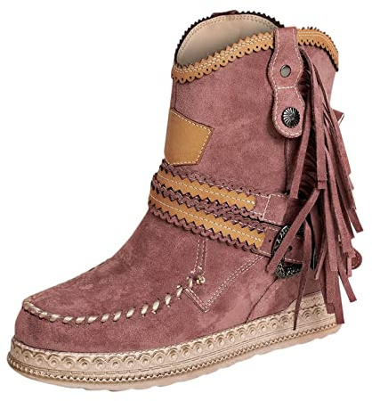 Generiska snöstövlar dam 40 vattentäta, dam fransar western cowboystövlar, enfärgad halkfri plattform stövlar utomhus booties korta stövlar slip-stövlar, vin, 40 EU