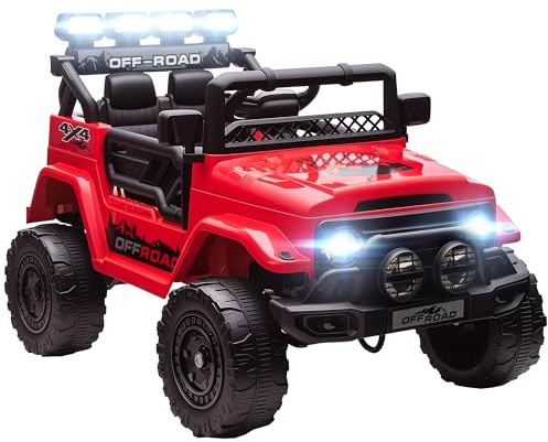 AIYAPLAY Macchina Elettrica per Bambini 3-5 Anni, 12V Fuoristrada Auto Elettrica per Bambini con 2 Motori, Sospensioni, Telecomando, USB, Musica, Wireless, Cintura, Fari e Clacson, 3-5 km/h, Rosso
