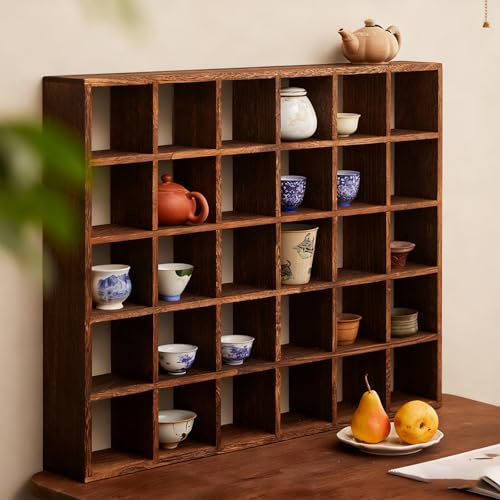 Vitrina para vasos de madera maciza, expositor para tazas de pared, estantería flotante multicompartimento para tazas de té, tazas de café, ideal para guardar cocina y salón, 3 x 3 9 ranuras