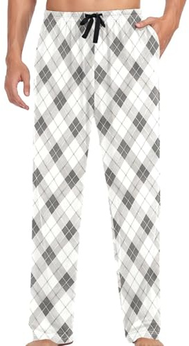 Rutig Gingham pyjamasbyxor för män herr bomull pyjamasbyxor lounge sovbyxor stengrå, Stengrå, L