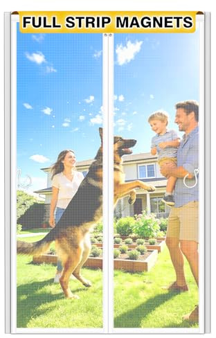 HOFUDON Moustiquaire Porte Magnétique 90x200cm Blanc Fermeture Sans Espace | Fibre de verre, Barre magnétique pleine longueur ultra-puissante, Fermeture automatique, Convient pour porte d'entrée balcon