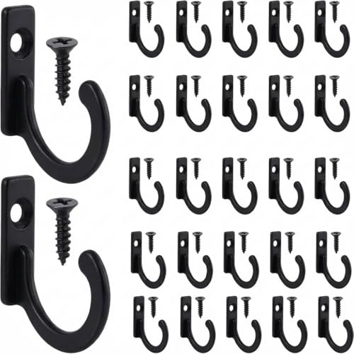 60 Stück Wandhaken Klein Schwarz Haken Mini Vintage Schlüsselhaken Einzeln | Einzelhaken mit Schrauben Kleine Garderobenhaken zum Schrauben für Schüssel Schmuck Taschen Handtücher Bad Küche