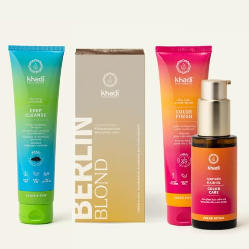 khadi Pflanzenhaarfarben ColorCycle Bundle – BERLIN BLOND Pflanzenhaarfarbe + Deep Cleanse Shampoo + Color Finish Conditioner + Color Care Haaröl