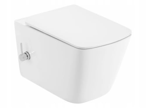 VBChome WC suspendu avec fonction bidet sans rebord de chasse d'eau en céramique blanche avec chasse tourbillon Abattant WC abaissement automatique Fonction SoftClose 35 × 51 × 34,5 cm