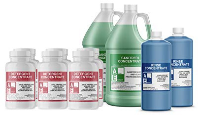 Active Element Shipper Value Pack (3-Detergent, 2-Rinse, 2-Dish Chlorine Concentrate) - Commercial Strength - For Use in High and Low Temperature Dishwasher Machines