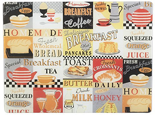 Everyday Home Glass Worktop Saver, Kitchen Surface Protector, 40 x 30cm, “Retro Breakfast”
