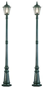 Konstsmide 2er-Set Wegeleuchten FIRENZE, E27, Aluminium grün, inkl. Pfahl und Fundament 7233-600