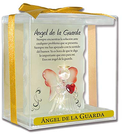 Angel n Bear Ángel de la Guarda. Ángel de Cristal sobre un Pedestal, corazón Rojo, Diadema, y alas rojizas Junto a una Frase Preciosa para Alguien Especial. Regalo para Amigos, Pareja o Familiares