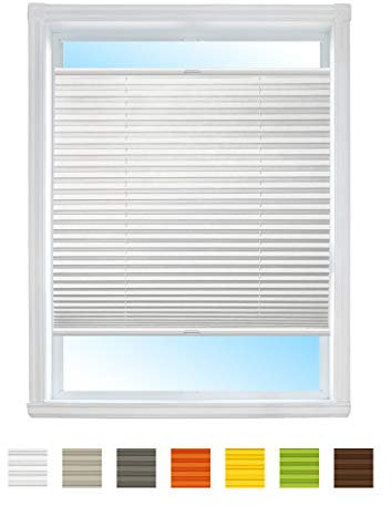 Plissee NACH MAß zum Anschrauben/Rollo Jalousie, Halterungen zum Schrauben, mit Bohren/Faltrollo für Fenster/Farbe & Größe wählbar (Weiß, Breite: 71-80cm, Höhe: 70-90cm)