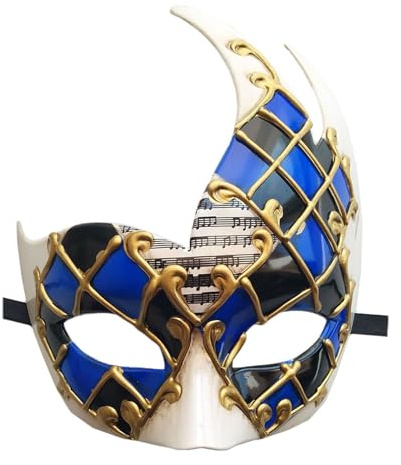 Coolwife Masque de bal masqué vénitien vintage à carreaux pour homme - Masque de Mardi Gras (bleu/noir1)