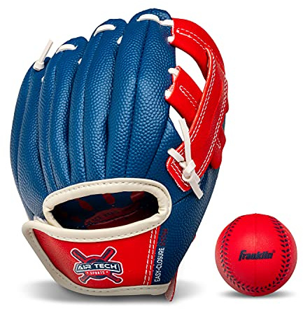 Franklin Sports Unisex-Erwachsene 8.5 Glove: Right Handed Thrower Air Tech Adapt Series Teeball-Handschuh, 21,6 cm, für Rechtshänder, Marineblau/rot, Einheitsgröße