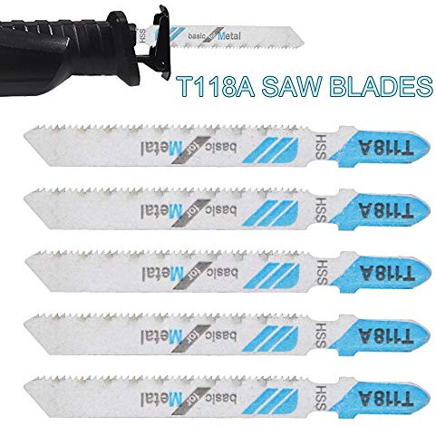 Jigsaw Blades MASO 5 PCS T118A T-Shank Jig Saw Blade Universal Jig Blade Assortment for Cutting Metal Wood PVC and More - fit Bosch, Dewalt, Hitachi, Makita, Festool etc