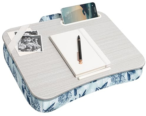 LAPGEAR Designer Schoßschreibtisch mit Telefonhalter und Geräteleiste, Blaue Blüten, passend für Laptops bis zu 39,6 cm (15,6 Zoll), Stil Nr. 45433