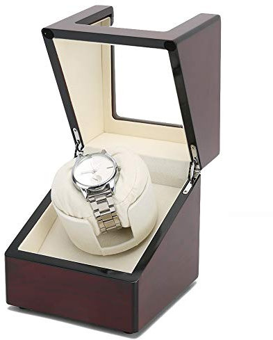 yuytee Einzelner automatischer Uhrenbeweger, hochglanzlackierte Oberfläche Frequenzumwandlung für mechanische Armbanduhr für Damen und Herren 100-240 V.(EU)