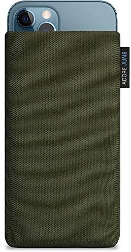 Adore June Classic Oliv-grön väska kompatibel med iPhone 13/iPhone 13 Pro/iPhone 12/iPhone 12 Pro mobilväska av resistent Cordura-tyg med display rengöringseffekt, tillverkad i Europa