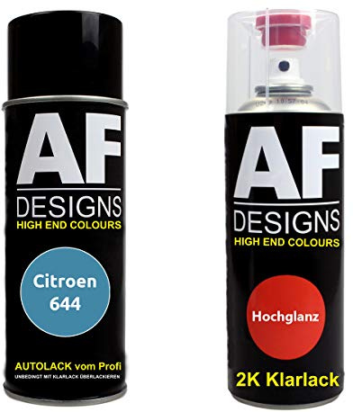 Alex Flittner Designs Spraydose Set für Citroen 644 Bleu Regate Metallic 2K | Autolack-Spraydosen-Set für Citroen Farbcode: 644 Bleu Regate Metallic