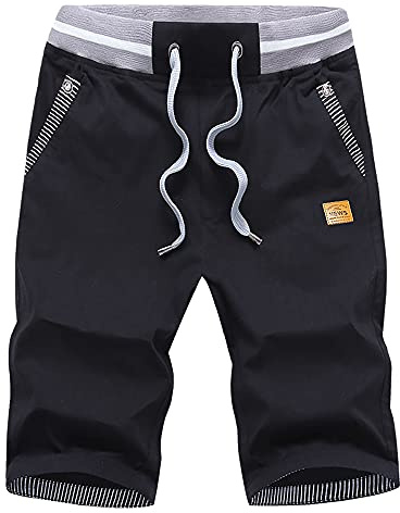 HCSS Korta byxor, herr, bermudashorts, män, sommar, chinos shorts, bomull, elastiskt band med dragsko, svart, XL