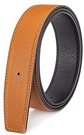 Vatee's Reversibler Ersatzgürtel aus echtem Leder ohne Schnalle, 32 mm/38 mm/40 mm breit, H285: Earth Yellow / Black, EU85 Wide 32mm