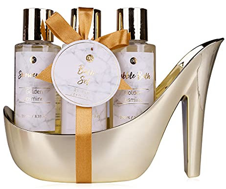 accentra MARBLE Badeset Geschenkset in wunderschönem, goldenem Pumps 4-teiliges Badeset Beautyset Pflegeset Duschset – für ein entspanntes SPAErlebnis