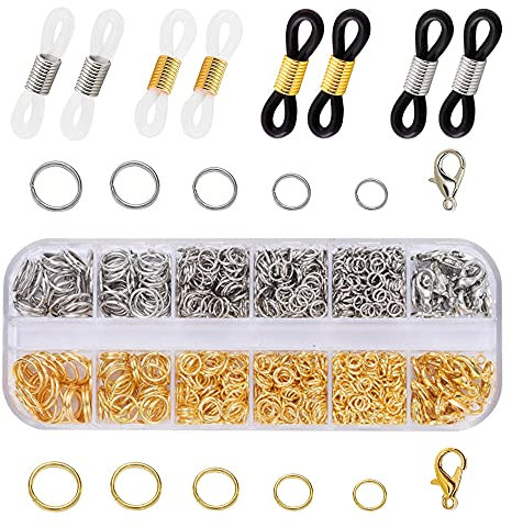 Trsnzul 1 Box Schmuckherstellung Kit 40 Stück Verstellbare Brillenkettenenden 40 Stück Karabinerverschluss Kette Verschluss 1160 Stück Metall Spaltringe Schmuckverschluss für Schmuckherstellung