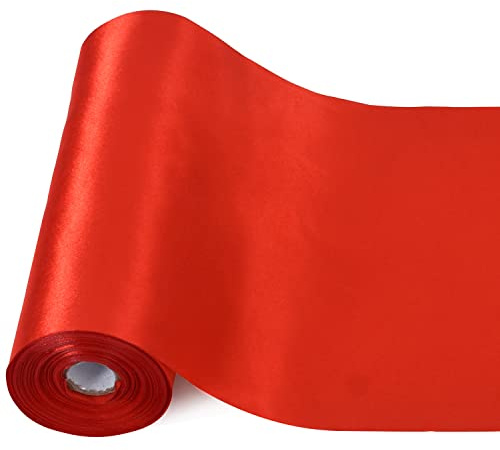 TONIFUL Breit Satinband Farbiges Stoffband für Geschenkband Öffnen des Schleifen Große Öffnung der Bänder Den Stuhl Hochzeit Party Dekoration Valentinstag Weihnachten-Rot 20cm x 20m